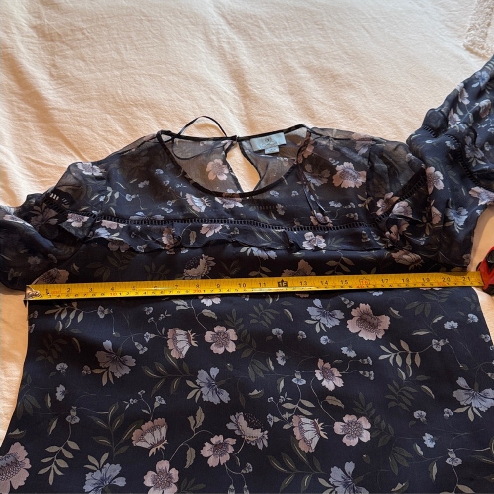 CeCe Black Floral Ruffle Bell-Sleeve Blouse - Picture 7 of 8
